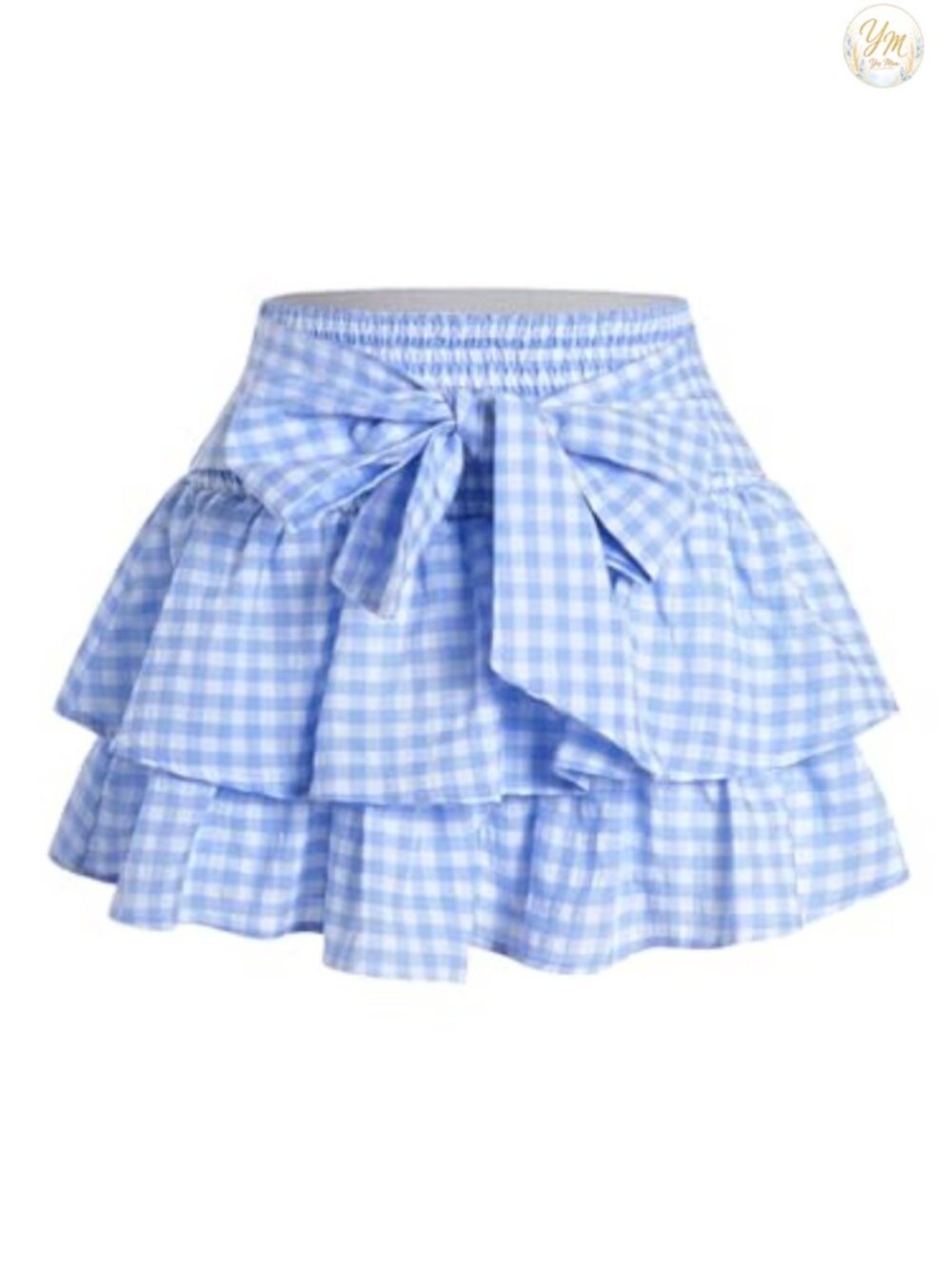 Y2K Gingham Ruffle Bow Cake Mini Skirt Women Summer A-Line